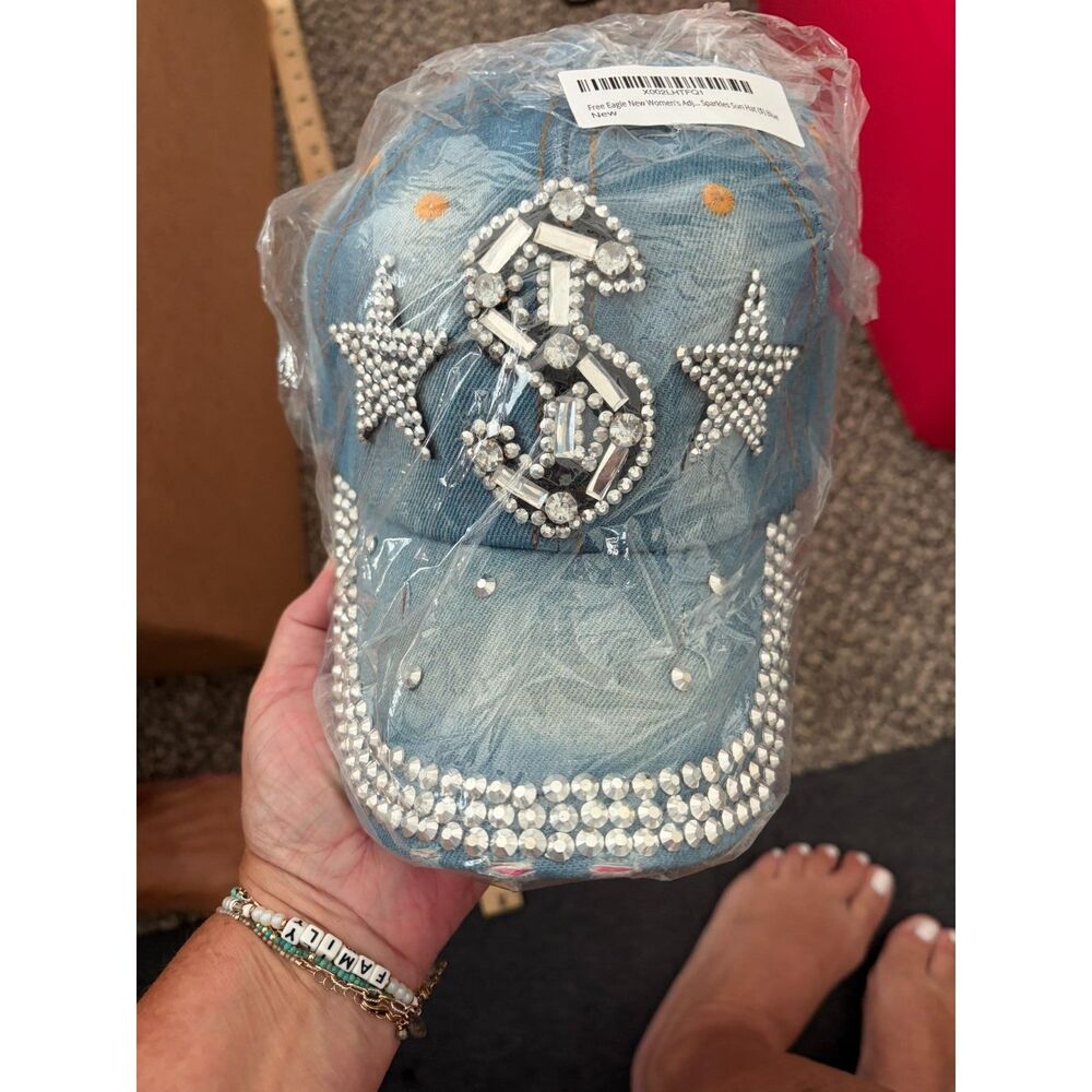 Denim and white rhinestone Baseball cap with"*$*"